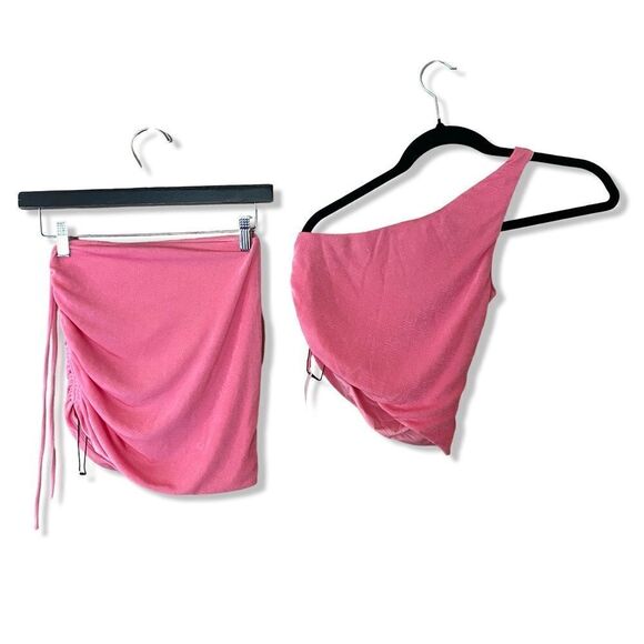 Superdown jori asymmetrical skirt set mini dress top pink stretch Revolve XS - Picture 7 of 13